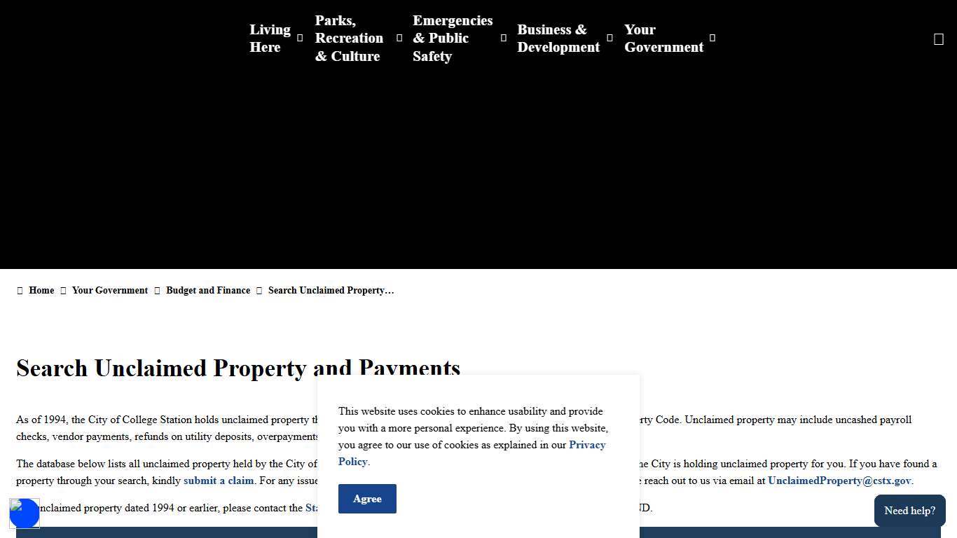 Search Unclaimed Property and Payments City of College Station